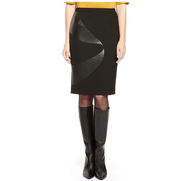 Hugo Boss Dresses & Skirts - Boss Hugo Boss Vilipa Black Stretch Pencil Skirt Faux Leather Panels